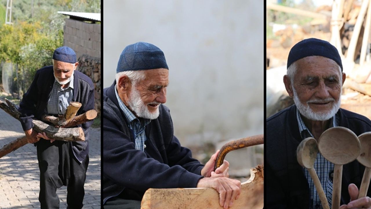 Doğadan topladığı ağaç dallarını 69 yıldır kaşığa dönüştürüyor