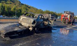 Tıra çarptıktan sonra yanan çekicinin şoförü öldü