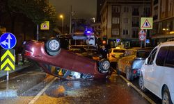 Şişli'de sürücü dehşeti! Araçlara vura vura takla attı