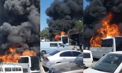 Park halindeki otobüs alev alev yandı!