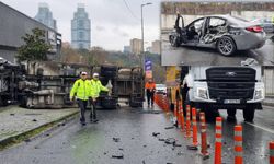 İstanbul'da korkutan kaza: Kontrolden çıkan kamyon, otomobile çarptı