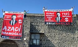 Diyarbakır surlarında Kürtçe İmamoğlu pankartı açıldı