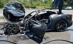 Eyüpsultan'da Ferrari marka araç alev alev yandı!