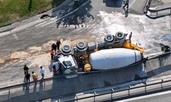 Basın Ekspres'te beton mikseri kazası: Yol kapandı, trafik durdu