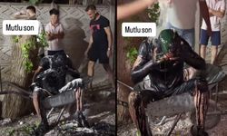 Gelenek değil, zulüm! Damadın üstüne motor yağı döktüler