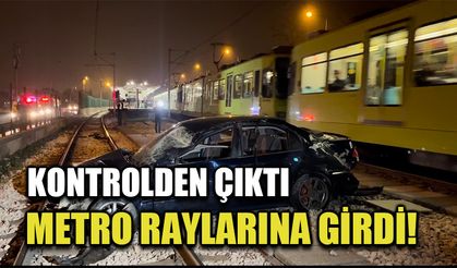 Kontrolden çıktı metro raylarına girdi!