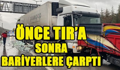 TEM’de işçi servisi önce tıra sonra bariyerlere çarptı