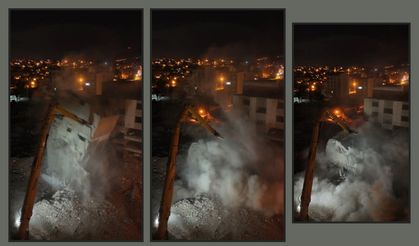 Yedi katlı binanın çöküşü dronla anbean kaydedildi