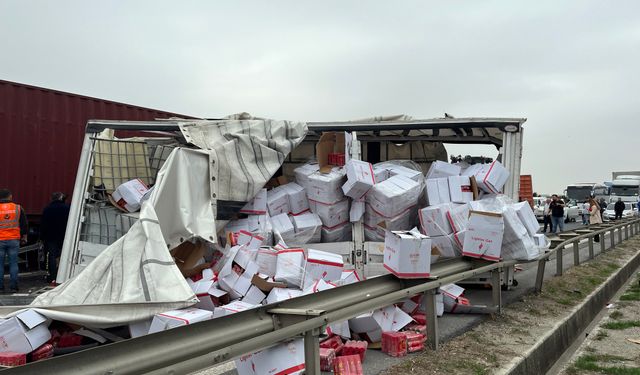 Tem Otoyolu'nda iki tır birbirine girdi! Yol trafiğe kapatıldı