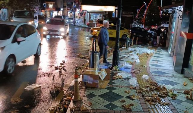 Bartın'da şiddetli rüzgar yolu çöplüğe çevirdi