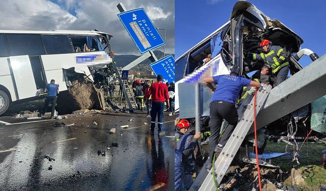 Denizli'de feci kaza! Tur otobüsü kazasında ölü ve yaralılar var