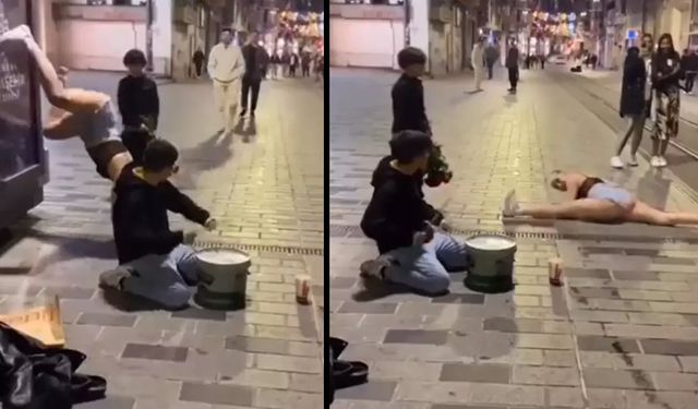 Taksim'de ilginç olay! Twerk yaptı yetmedi spagat açtı