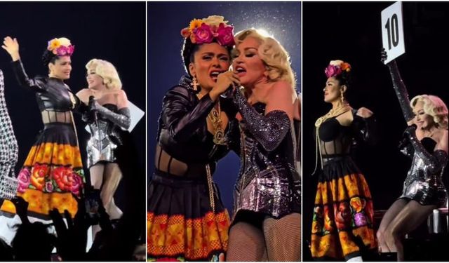 Madonna ve Salma Hayek aynı sahnede: Dinleyiciler çıldırdı!