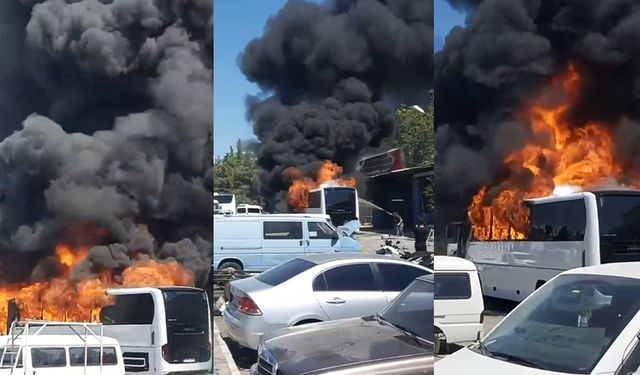 Park halindeki otobüs alev alev yandı!