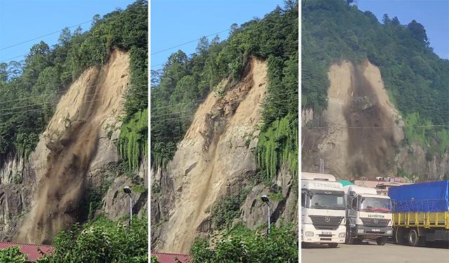 Rize’de korku dolu anlar! Toprak kayması meydana geldi... O anlar kamerada