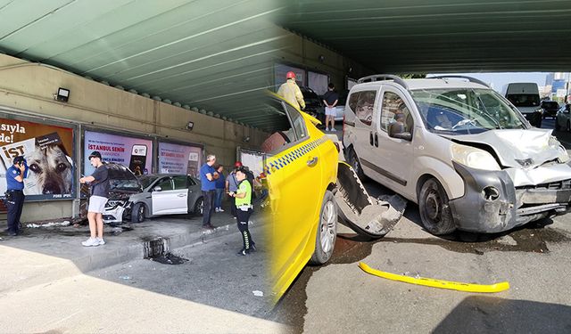 Pendik'te zincirleme kaza: Bir araç insan dolu durağa daldı!