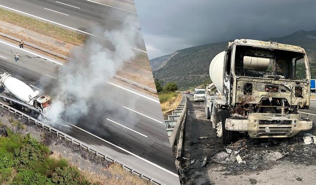 Seyir halindeki beton mikseri cayır cayır yandı!