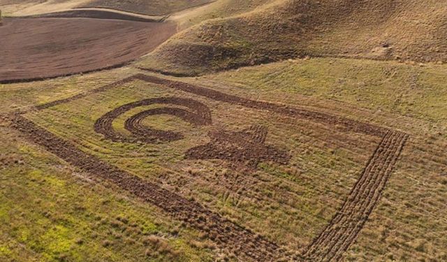 Amasyalı çiftçi tarlasına traktörüyle Türk bayrağı çizdi