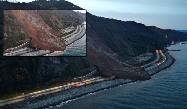 Arhavi'den korkunç görüntü... Yamaçtan kopan dev toprak kütlesi denizle dağı birleştirdi