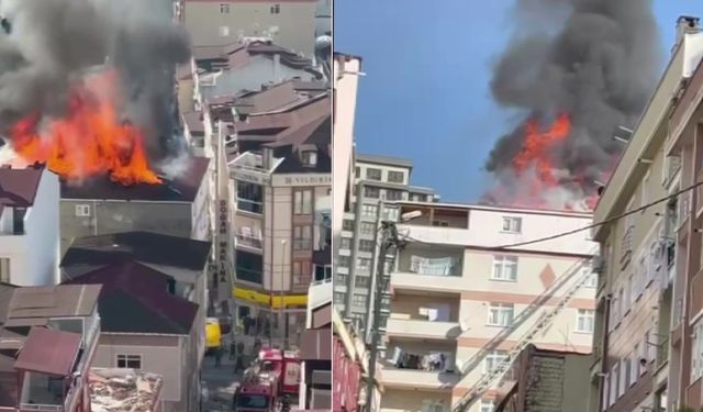 Maltepe Zümrütevler Mahallesi'nde 5 katlı binada korkutan yangın! Alevler metrelerce yükseldi