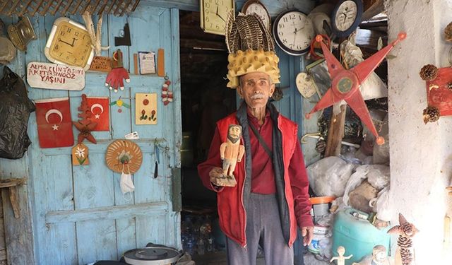 Taş ve ağaç parçaları Kemal dedenin elinde dekoratif ürünlere dönüşüyor