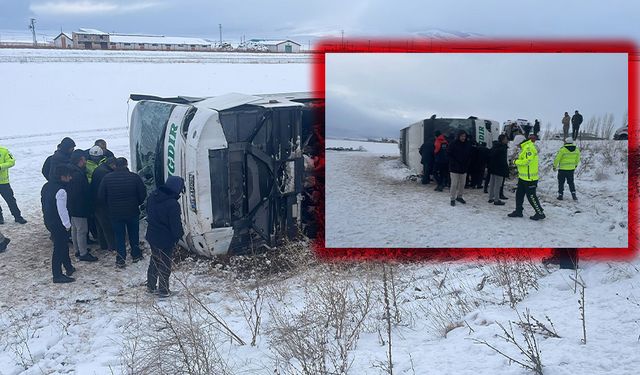 Kars'ta feci kaza: Yolcu otobüsü şarampole yuvarlandı!