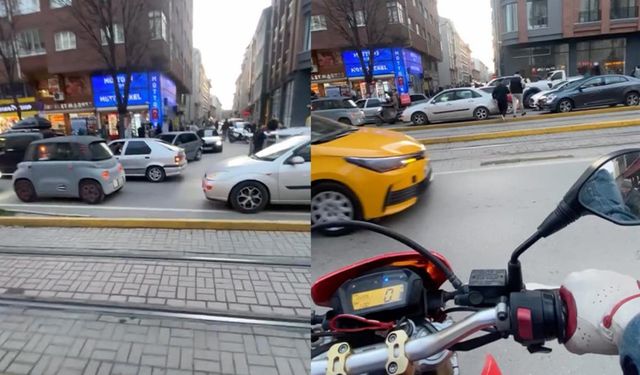 Eskişehir trafiğine takılmamak için tramvay yolunu kullandı