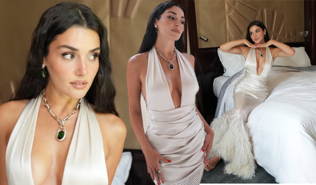 Paris'te tüm gözler Hande Erçel'deydi! Fildişi rengi elbise, zümrüt kolye... Gala stiline övgü yağdı