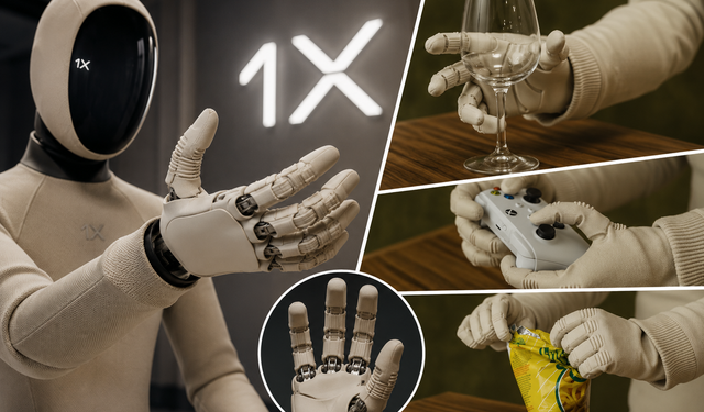 Artık sadece tutmuyor, insan gibi hissediyor! 1X'ten dikkat çeken robot eli