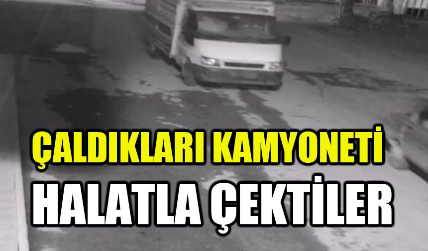 Çaldıkları kamyoneti halatla çektiler