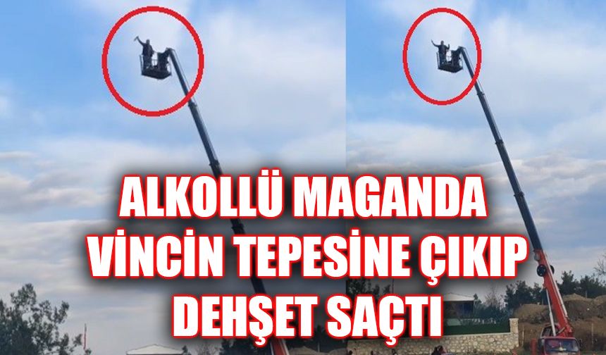 Alkollü maganda vincin tepesine çıkıp dehşet saçtı