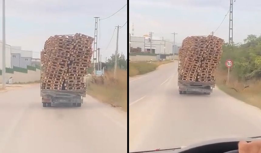 Bursa’da palet taşırken yaşanan tehlike anlar kamerada!