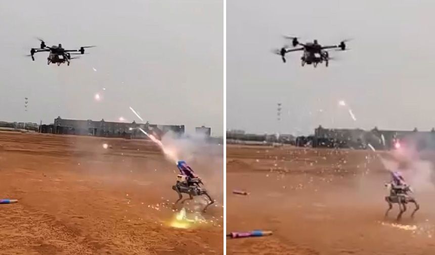 Dron ile robotun kavgası sosyal medyanın gündemine oturdu!