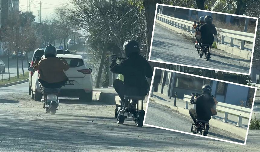 Trafikte ilginç görüntü: Tabureyle scooter keyfi!