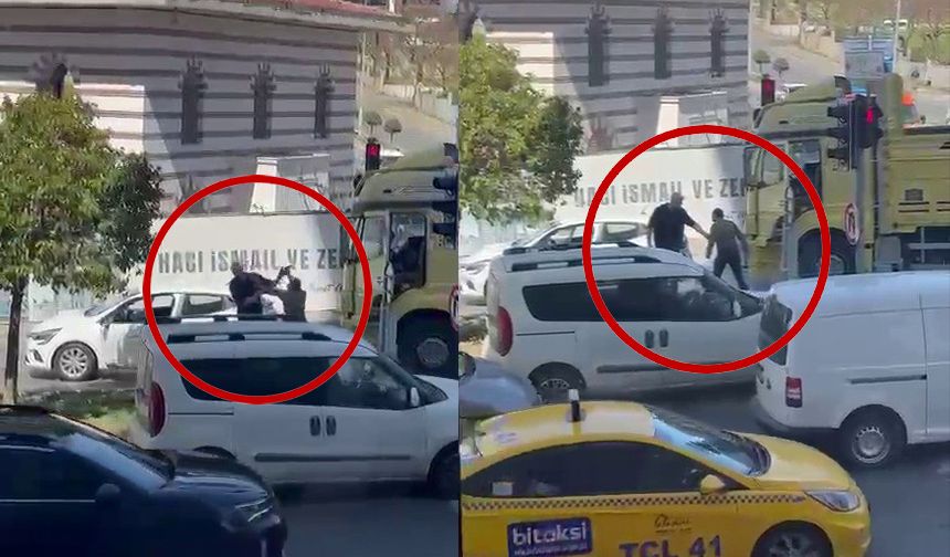 Ümraniye’de trafikte korku dolu anlar: Kamyon şoförü çekiçle saldırdı