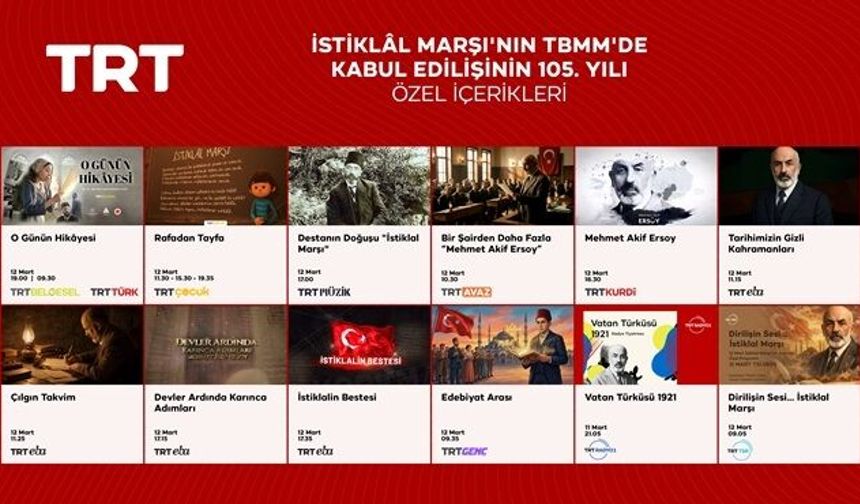 TRT’den 12 Mart sürprizi! İstiklal Marşı’nın 105. yılı için özel yayınlar