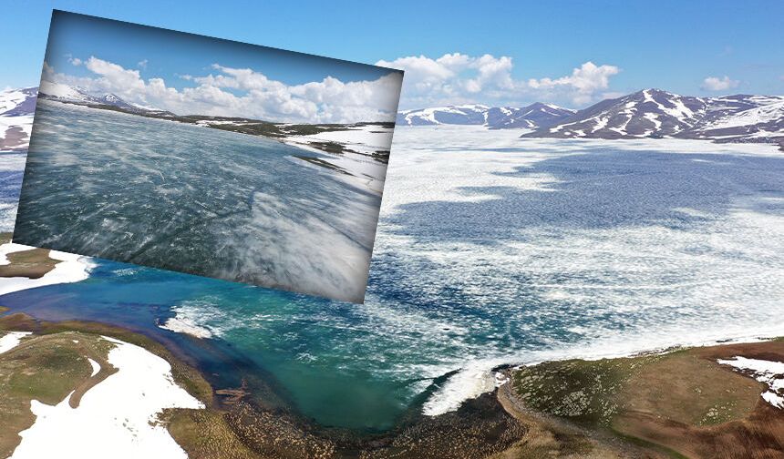 Ağrı'daki balık gölü baharda da erimeyen buzlarıyla "Antarktika"yı andırıyor