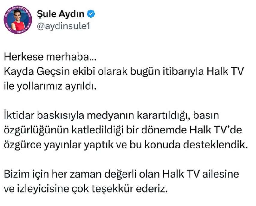 sule aydın'ın ıstıfa paylasımı