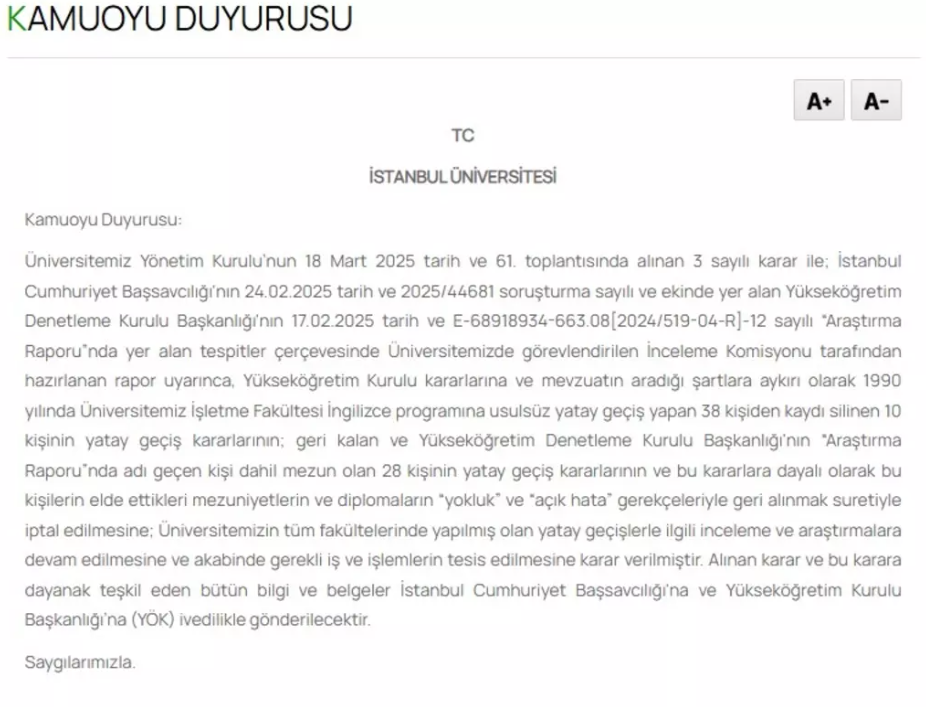 Istanbul Unıversıtesı'nden Ekrem Imamoglu'nun dıploması hakkında acıklama