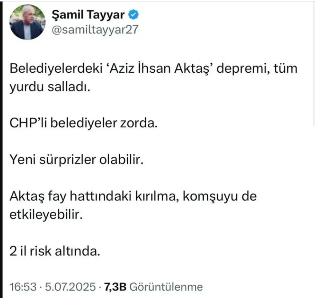 Akp Li Samil Tayyar Yeni Operasyon Sinyali Verdi Paylasimini Sildi