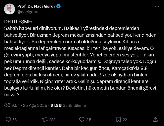 Screenshot 2025 08 25 At 11 03 27 1 Xte Prof Dr Naci Gorur Dertlesme Sabah Haberleri Dinliyorum Balikesir Yoresindeki Depremlerden Bahsediyor Bir Uzman Deprem Mekanizmsindan Bahsediyor Kendinden Bahsediyor Bu Depre