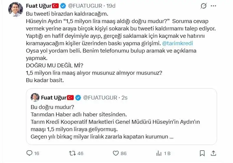 Fuat Ugur Huseyin Aydin Maas Paylasimi Tepki